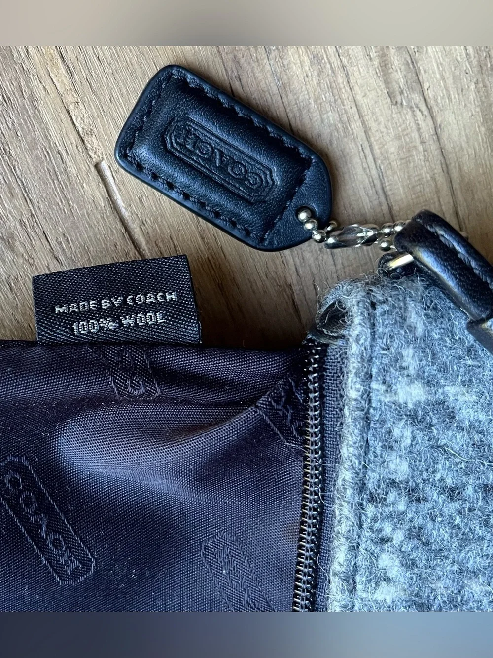 Coach Wool Tweed Wristlet Gray White